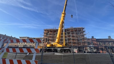 PHOTOS: Crane installed to remove trusses from historic Troy building