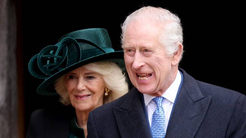 WINDSOR, ENGLAND - MARCH 31: Queen Camilla and King Charles III leave after attending the Easter Mattins Service at at St. George's Chapel, Windsor Castle on March 31, 2024 in Windsor, England. (Photo by Hollie Adams - WPA Pool/Getty Images)