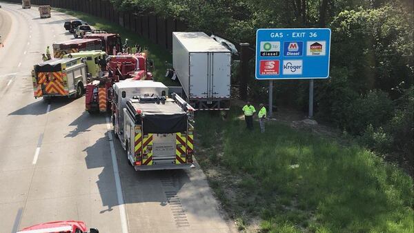 PHOTOS: Semi crash injures 2, causes backups on I-70 in Huber Heights Thursday