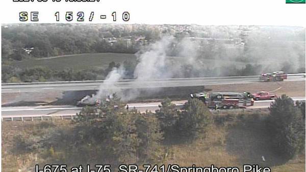 UPDATE: I-75 North near Springboro Pike cleared after truck fire closes northbound lanes