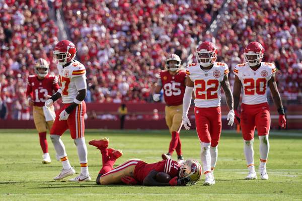 Report: 49ers WR Brandon Aiyuk out for season with ACL, MCL injury in loss to Chiefs