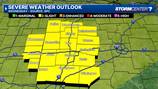 Slight risk for severe weather today; Chance of damaging winds, hail, isolated tornado