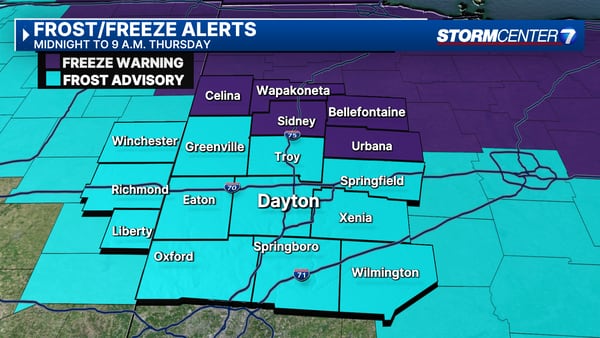Freeze Warning, frost advisory in effect overnight; Milder temperatures ahead