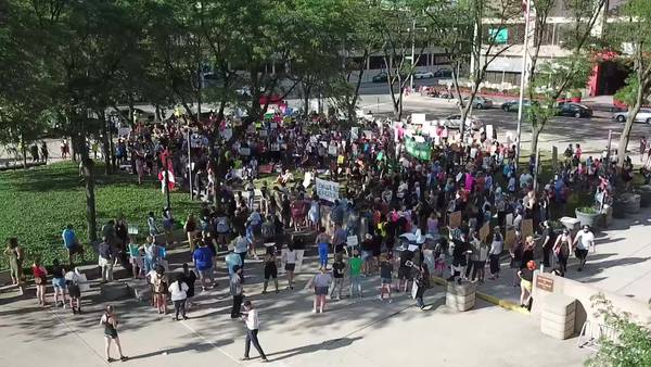 Drone footage: Pro-choice rally takes place in Downtown Dayton