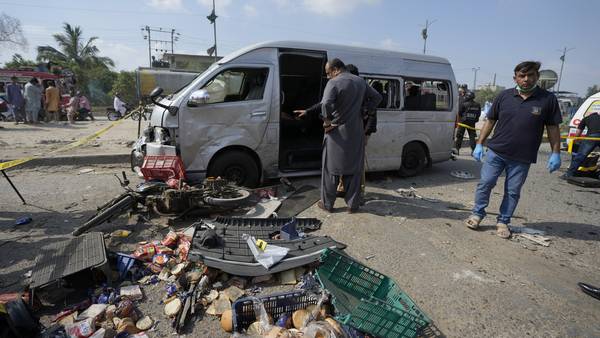 5 Japanese workers in Pakistan escape suicide blast targeting their van. A Pakistani bystander dies