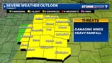 Level 2 out of 5 risk for severe storms tonight with damaging winds, heavy rain possible