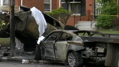 PHOTOS: 2 killed, 1 injured as car crashes, then catches on fire in Ohio college town