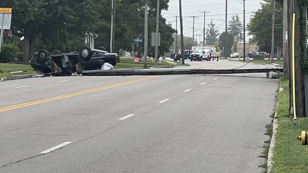 Busy intersection closed after vehicle overturns in Vandalia