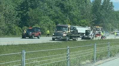PHOTOS: Crash involving overturned dump truck shuts down SB I-675 in Greene County
