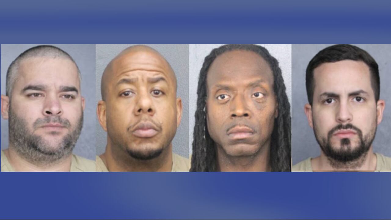 From left, Carlos Villanueva, John Boxie, Eric Bedford and Jorge Cruz Garcia were arrested by federal agents on Nov. 10 at a South Florida restaurant.