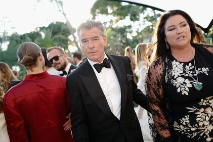 CAP D'ANTIBES, FRANCE - MAY 17: Pierce Brosnan (C) attends the cocktail at the amfAR Gala Cannes 2018 at Hotel du Cap-Eden-Roc on May 17, 2018 in Cap d'Antibes, France. (Photo by Anthony Ghnassia/Getty Images for Chopard / amfAR )