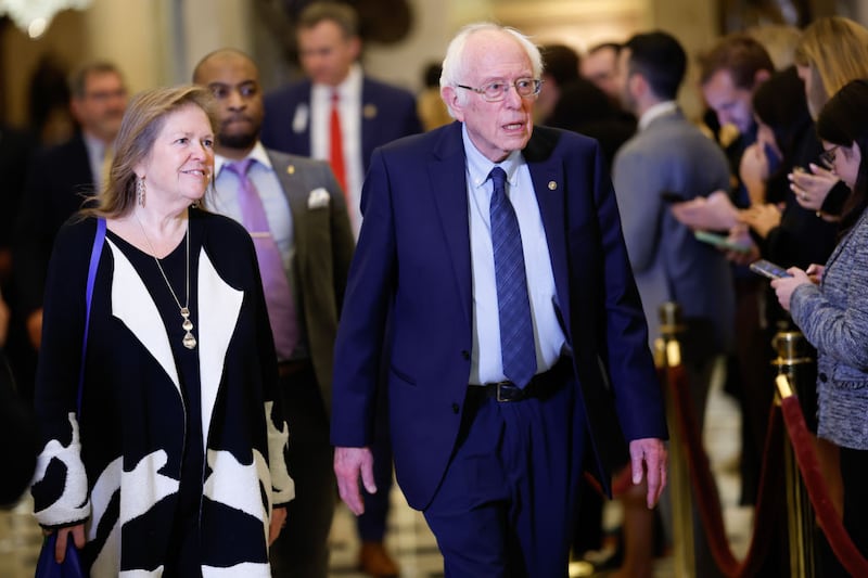 WASHINGTON, DC - MARCH 07: U.S. Sen. Bernie Sanders (I-VT) walks to the House chamber for President Joe Biden's State of the Union address at the U.S. Capitol on March 07, 2024 in Washington, DC. This is Biden’s last State of the Union address before the general election this coming November. (Photo by Anna Moneymaker/Getty Images)