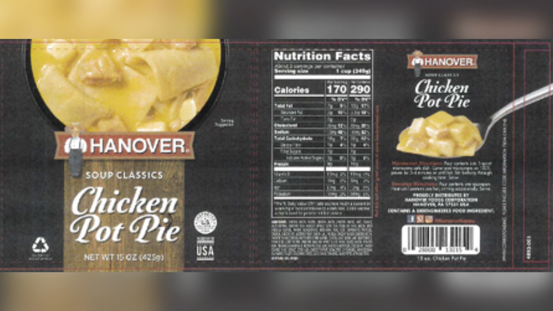 Aunt Kitty's Foods Inc. Recalls Canned Ready-to-Eat Chicken Pot Pie Soup Products Due to Misbranding and Undeclared Allergens