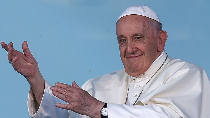 LISBON, PORTUGAL - AUGUST 4: Pope Francis attends the Stations of the Cross with young people on Meeting Hill at Parque Eduardo VII on August 4, 2023 in Lisbon, Portugal. Pope Francis visits Portugal for World Youth Day (WYD) which takes place over the first week of August. WYD is an international Catholic rally inaugurated by St. John Paul II to invigorate young people in their faith. Pope Francis will travel around Portugal during his five-day visit holding masses and confessions for young people and meeting Portuguese catholic clergy members, he will also visit The Shrine of Our Lady of Fatima. (Photo by Jose Sena Goulao - Pool/Getty Images)